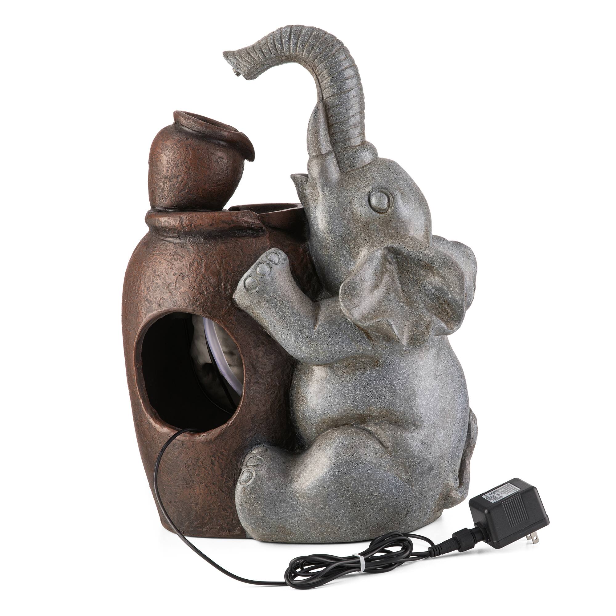 Glitzhome® 18.5" LED 4-Tier Elephant & Pot Outdoor Fountain